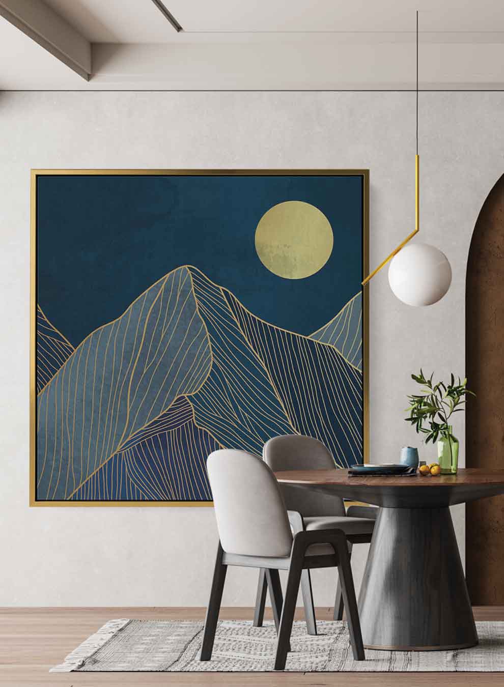 Square Canvas Wall Art Stretched Over Wooden Frame with Gold Floating Frame and Sunrise On The Mountains Painting Paintings & Pictures| LOWHA