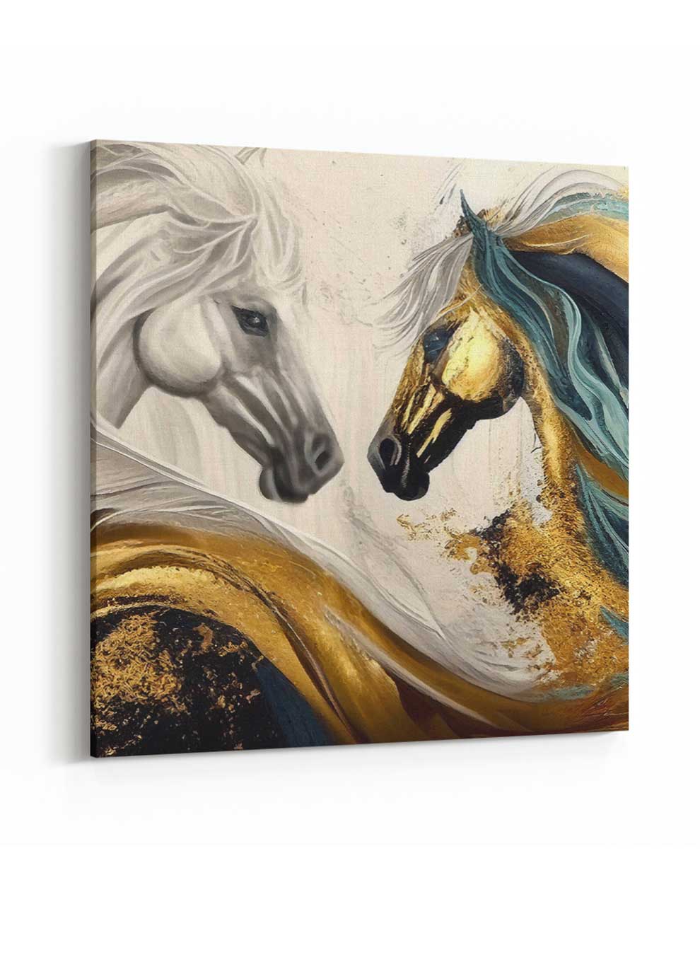 Square Canvas Wall Art Stretched Over Wooden Frame with Gold Floating Frame and Sunset Abstract Painting Paintings & Pictures| LOWHA