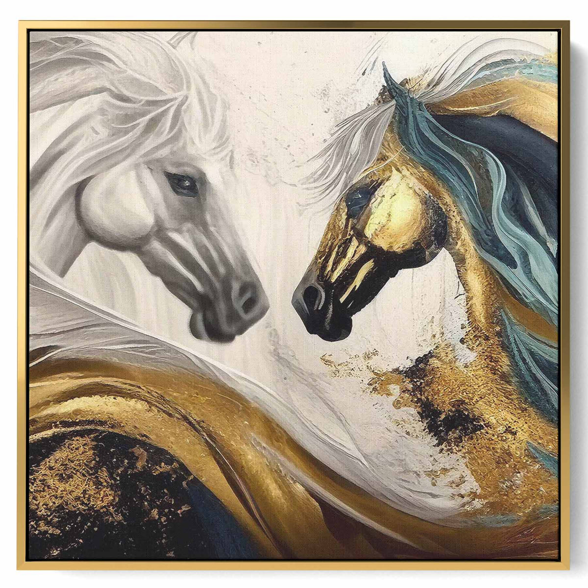 Square Canvas Wall Art Stretched Over Wooden Frame with Gold Floating Frame and Sunset Abstract Painting Paintings & Pictures| LOWHA