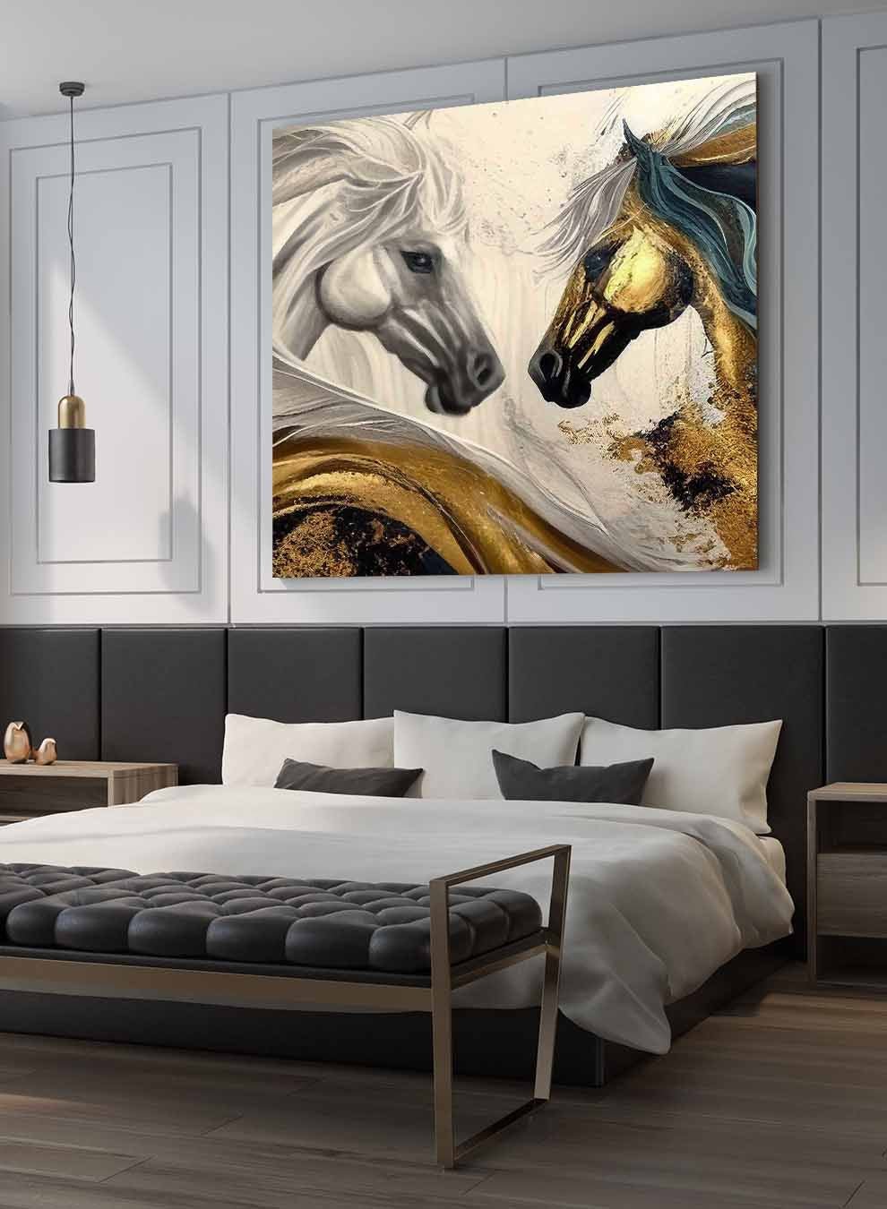 Square Canvas Wall Art Stretched Over Wooden Frame with Gold Floating Frame and Sunset Abstract Painting Paintings & Pictures| LOWHA
