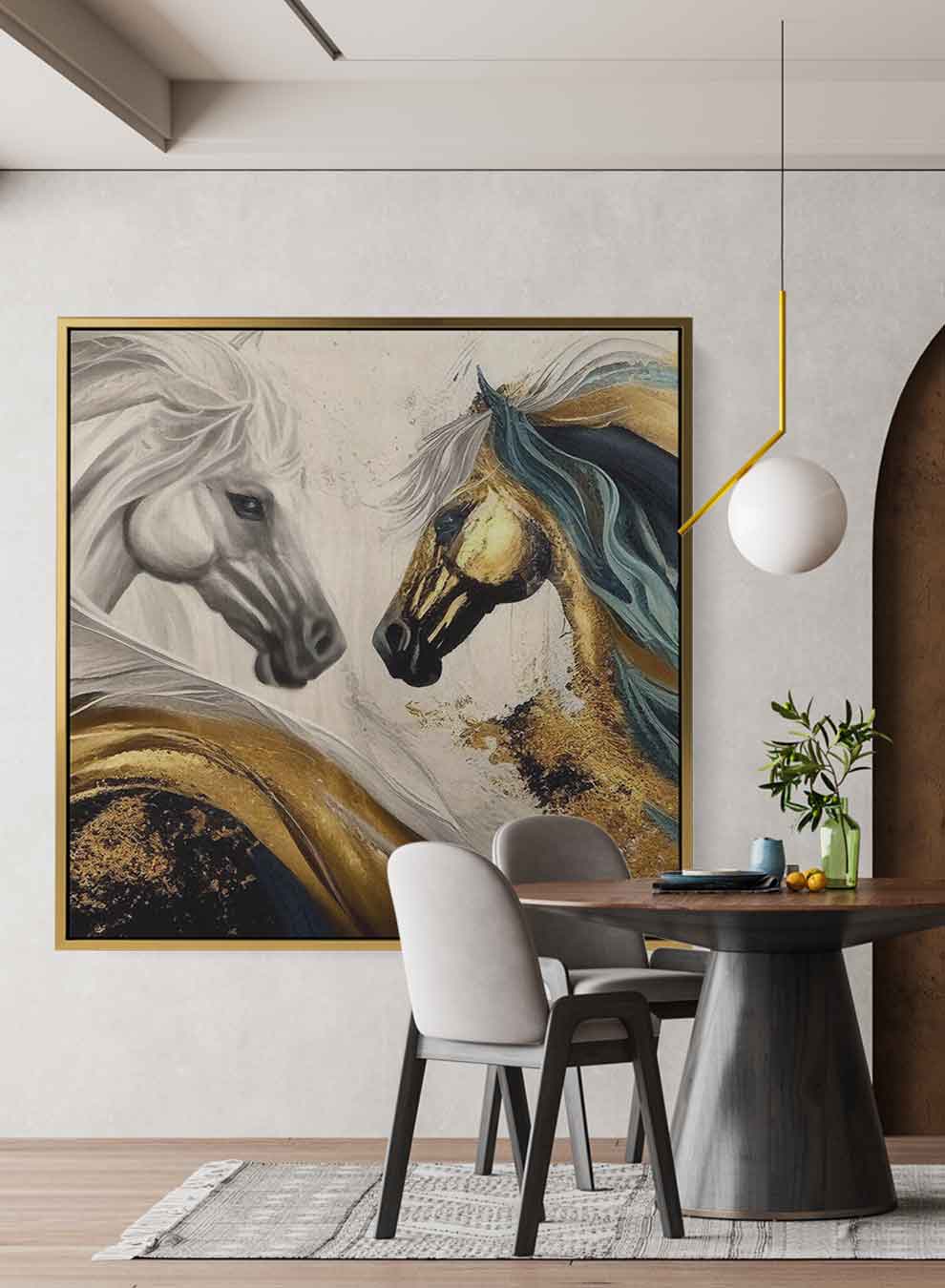 Square Canvas Wall Art Stretched Over Wooden Frame with Gold Floating Frame and Sunset Abstract Painting Paintings & Pictures| LOWHA
