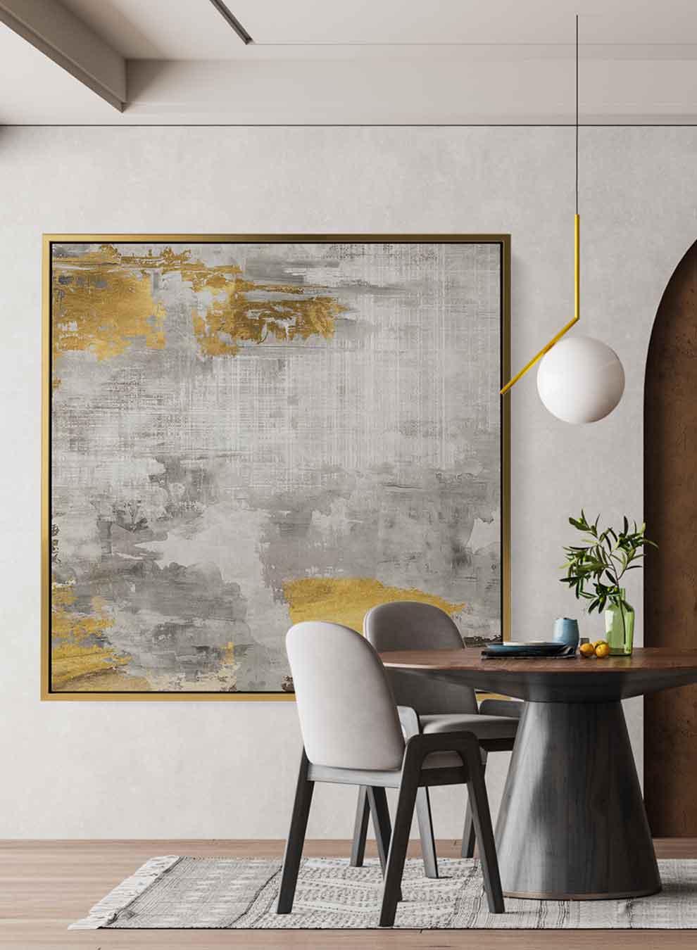 Square Canvas Wall Art Stretched Over Wooden Frame with Gold Floating Frame and Texture Oil Painting Paintings & Pictures| LOWHA