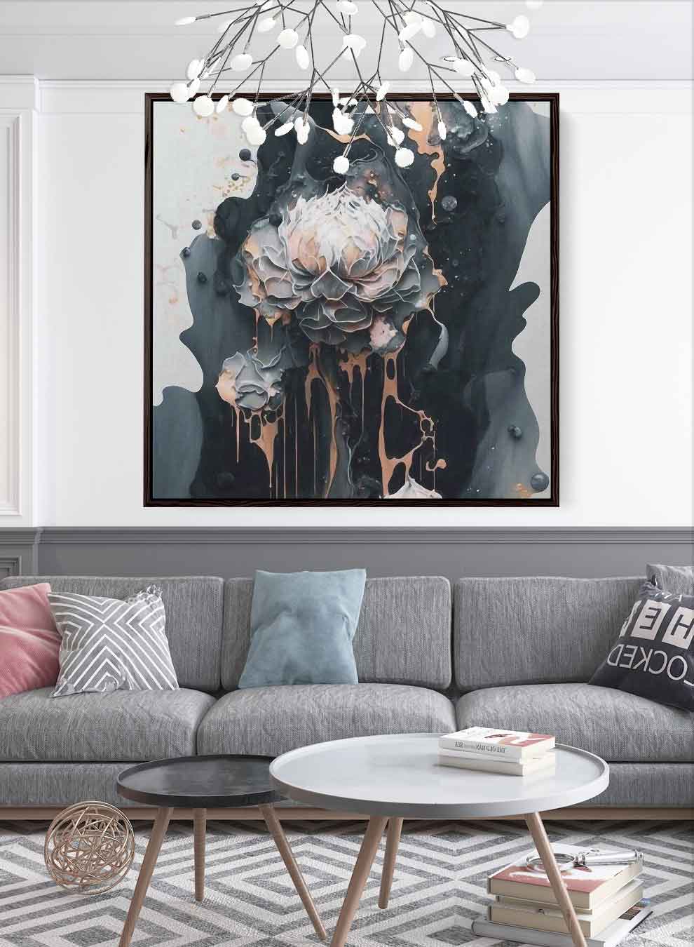 Square Canvas Wall Art Stretched Over Wooden Frame with Gold Floating Frame and The Waves Of The Sea Painting Paintings & Pictures| LOWHA