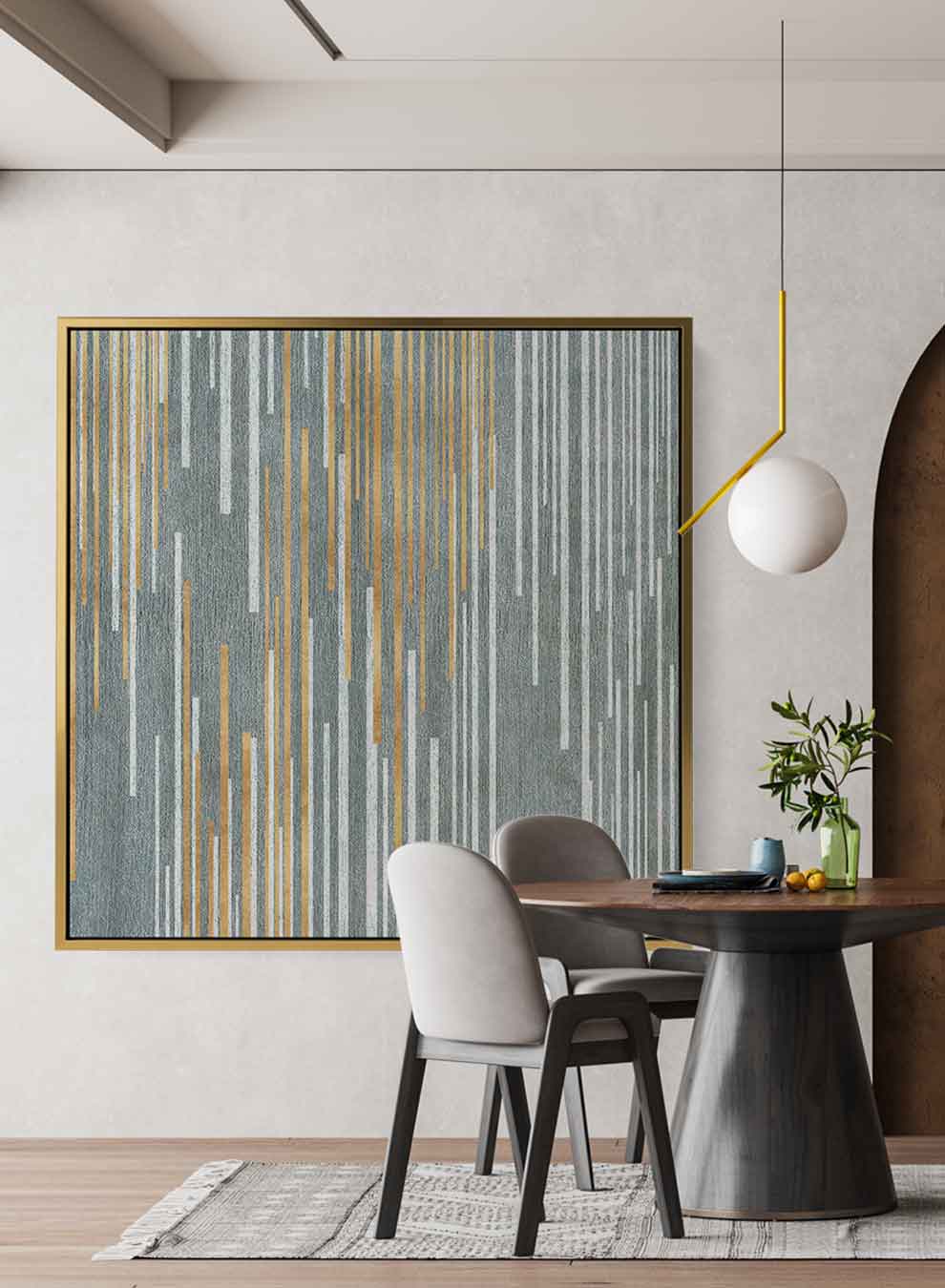 Square Canvas Wall Art Stretched Over Wooden Frame with Gold Floating Frame and Wild Horse Abstract Painting Paintings & Pictures| LOWHA