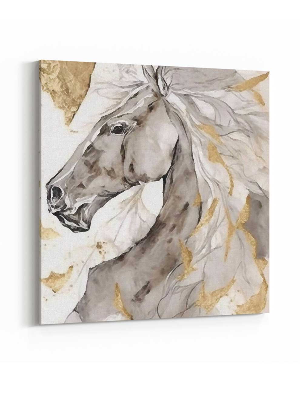 Square Canvas Wall Art Stretched Over Wooden Frame with Gold Floating Frame and Wild Horse Oil Painting Paintings & Pictures| LOWHA