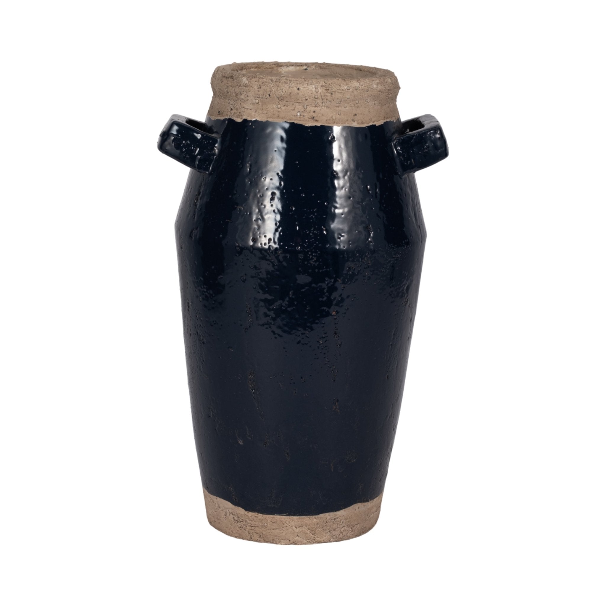 Squared Handle Terracotta Vase, Navy/tan Vases and Jars| Sagebrook Home