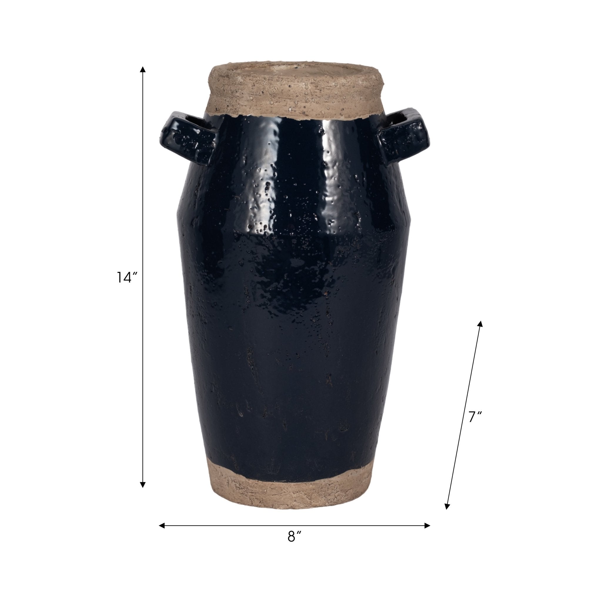 Squared Handle Terracotta Vase, Navy/tan Vases and Jars| Sagebrook Home