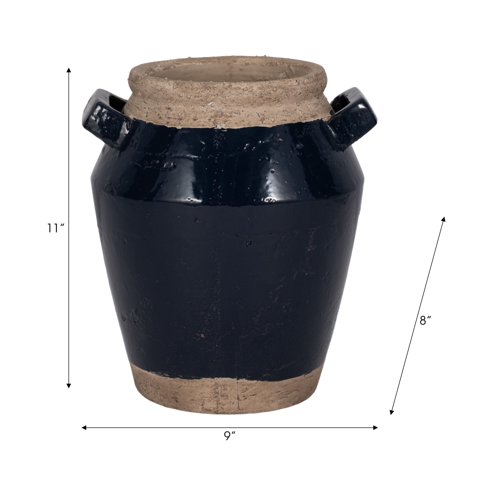 Squared Handle Terracotta Vase, Navy/tan Vases and Jars| Sagebrook Home