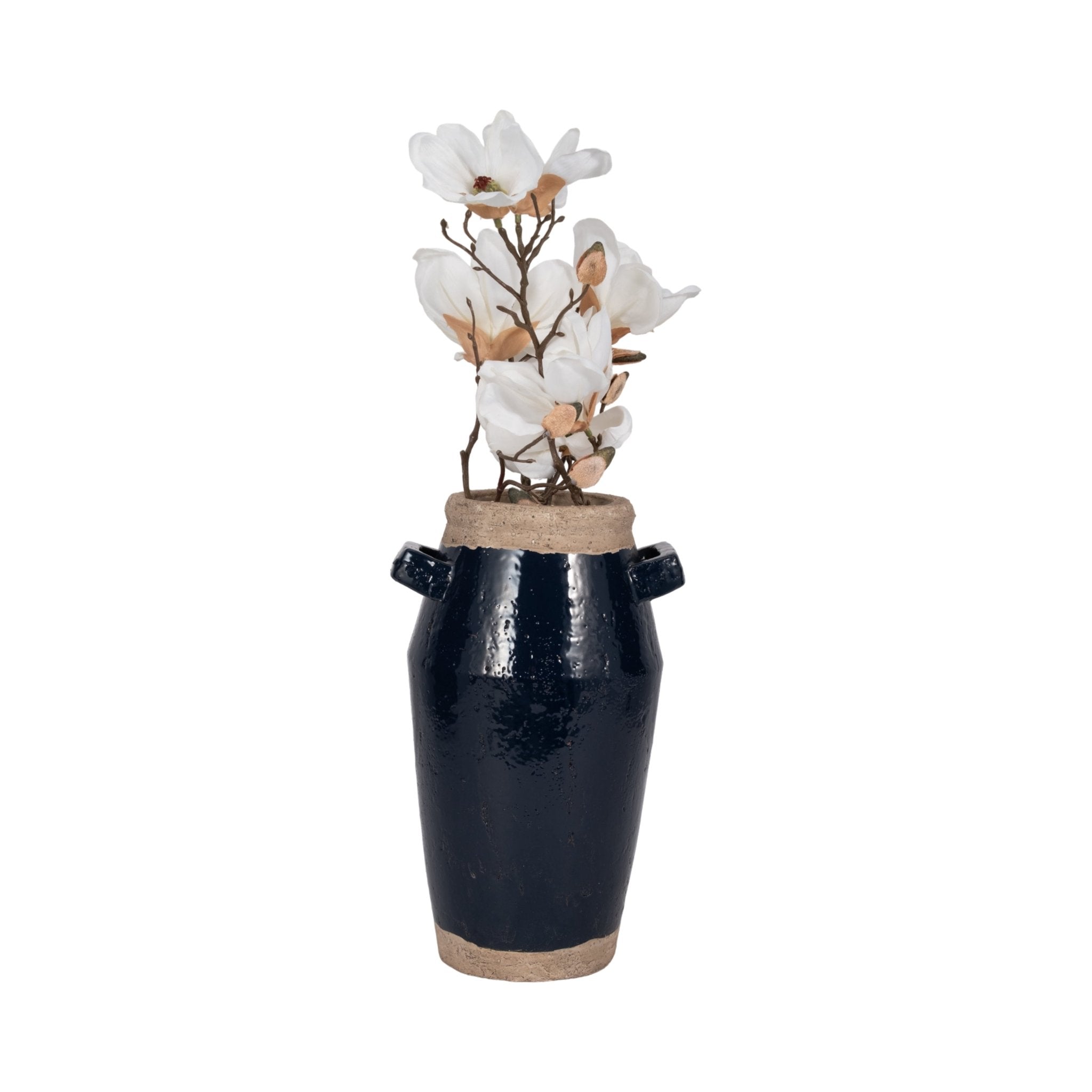 Squared Handle Terracotta Vase, Navy/tan Vases and Jars| Sagebrook Home