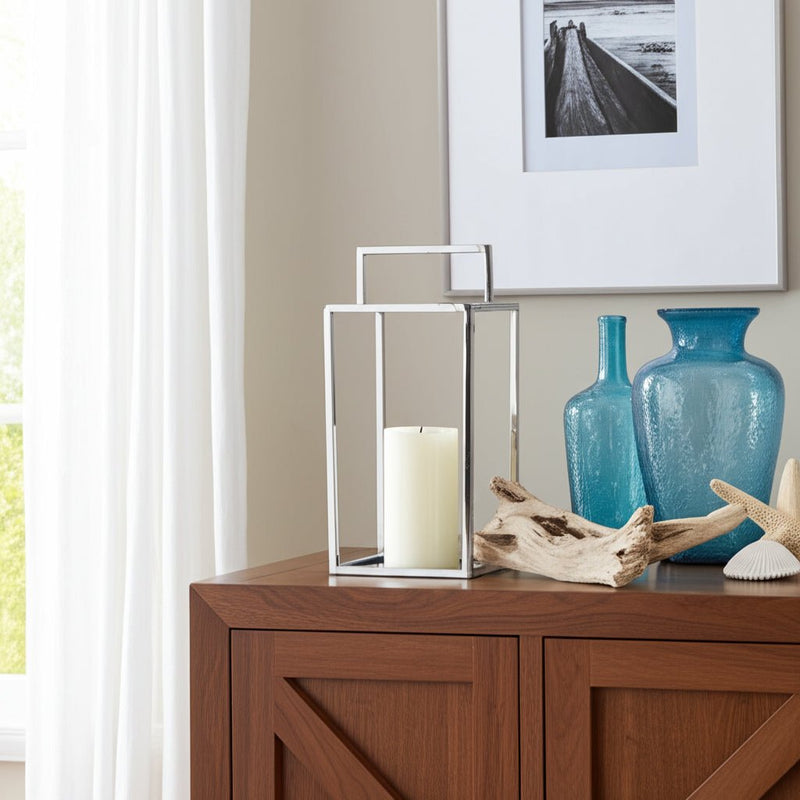 Squared Lantern With Handle, Silver - Al Rugaib Furniture