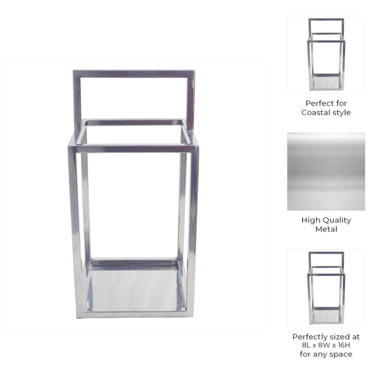 Squared Lantern With Handle, Silver - Al Rugaib Furniture