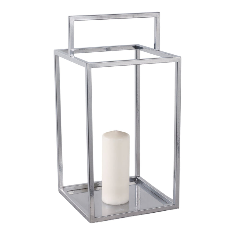 Squared Lantern With Handle, Silver - Al Rugaib Furniture