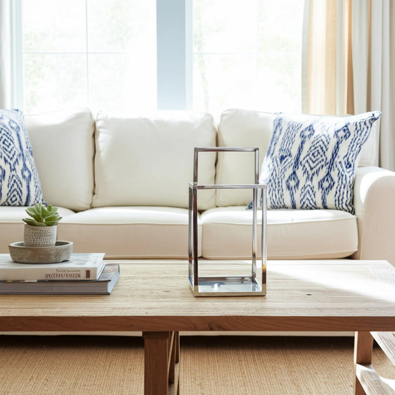 Squared Lantern With Handle, Silver - Al Rugaib Furniture