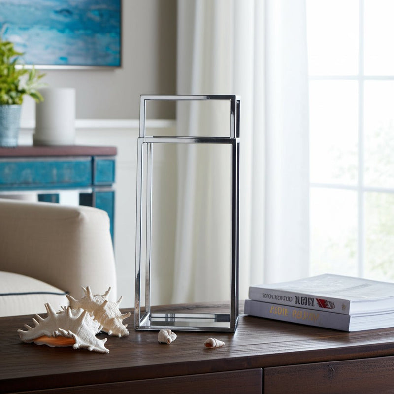 Squared Lantern With Handle, Silver - Al Rugaib Furniture