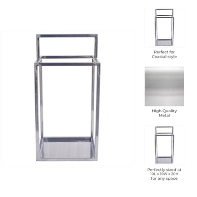 Squared Lantern With Handle, Silver - Al Rugaib Furniture