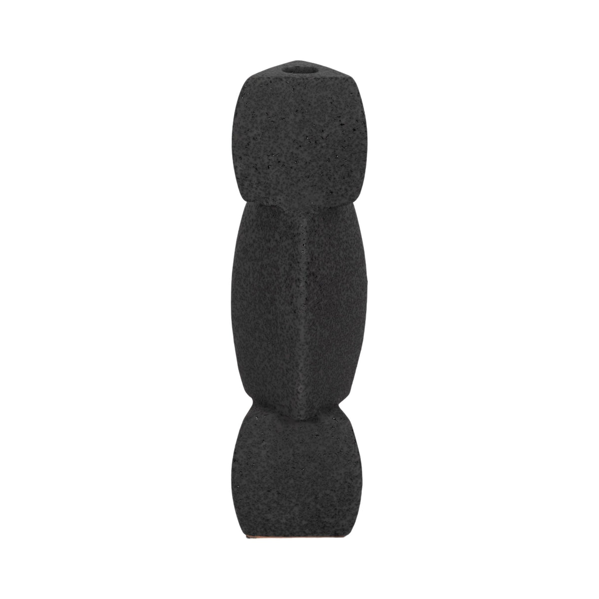 9" STACKED OBJECTS TAPER HOLDER SAND GLAZE, BLACK Candle Holders| Sagebrook Home