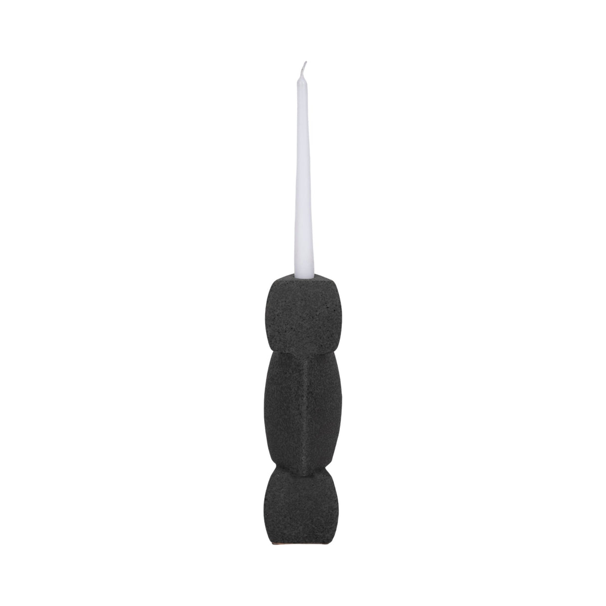 9" STACKED OBJECTS TAPER HOLDER SAND GLAZE, BLACK Candle Holders| Sagebrook Home