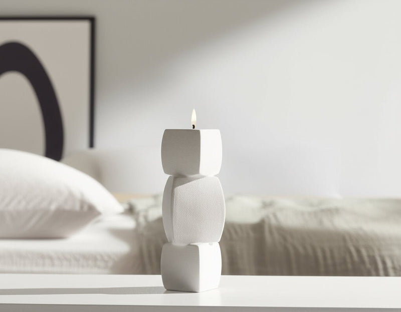 Stacked Objects Taper Holder Sand Glaze - Al Rugaib Furniture