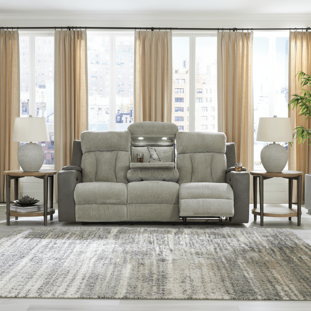 Stately Check PWR REC Sofa with ADJ Headrest Recliners| Ashley Homestore