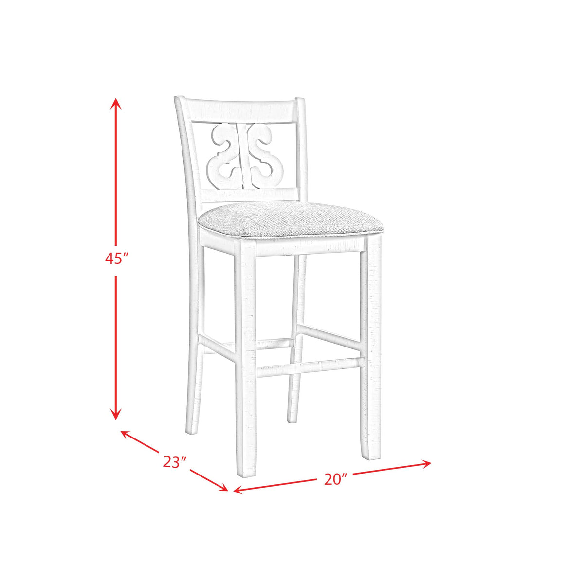 Stone 30in Bar Scroll Back Stool w/Fabric Seat in White (2 Per Carton) Stools| Roots Furniture