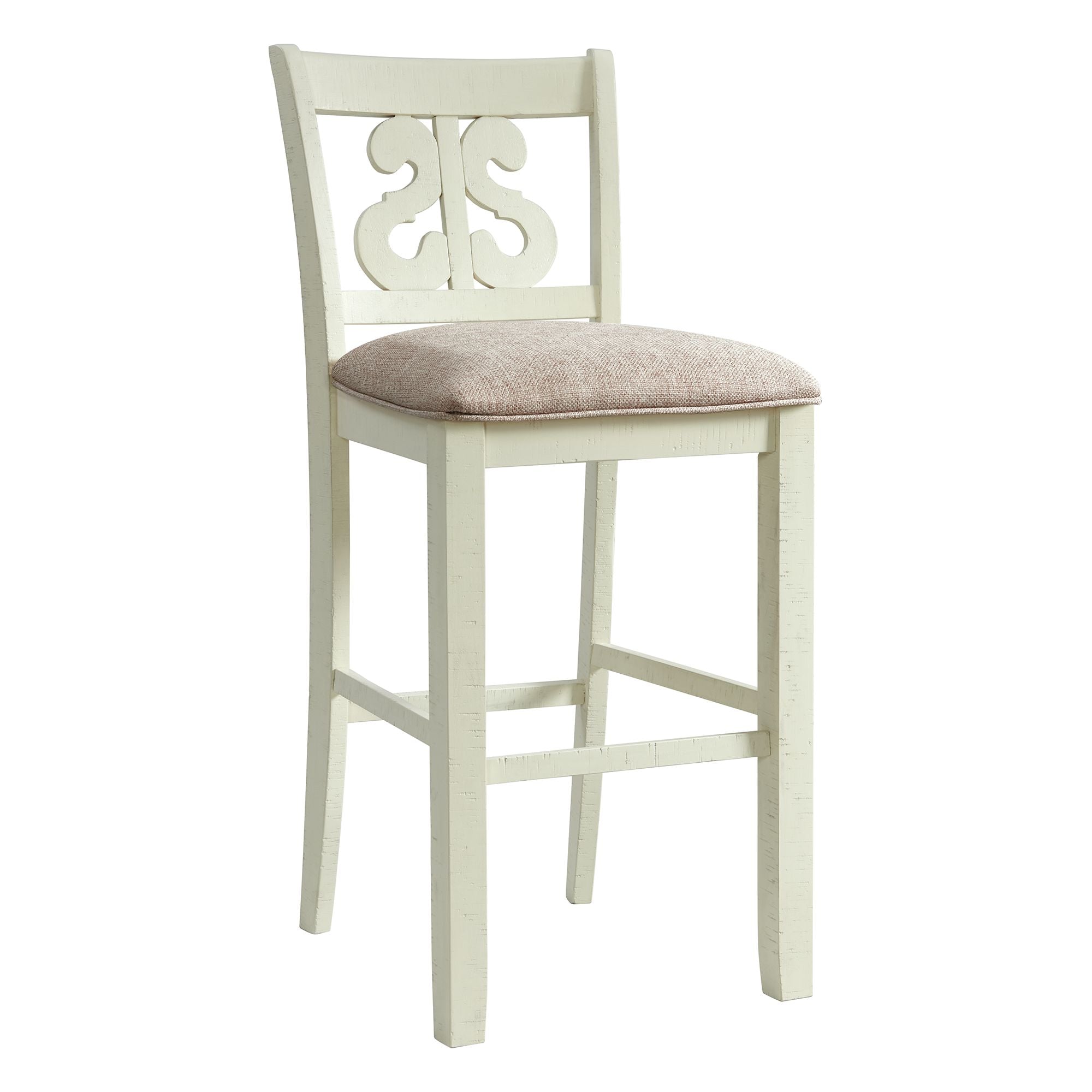 Stone 30in Bar Scroll Back Stool w/Fabric Seat in White (2 Per Carton) Stools| Roots Furniture