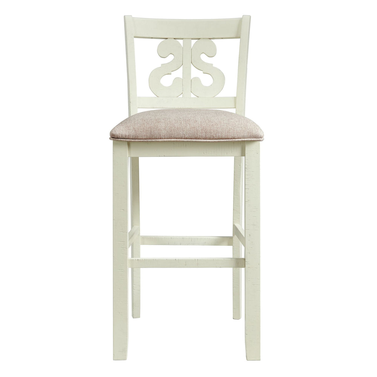 Stone 30in Bar Scroll Back Stool w/Fabric Seat in White (2 Per Carton) Stools| Roots Furniture
