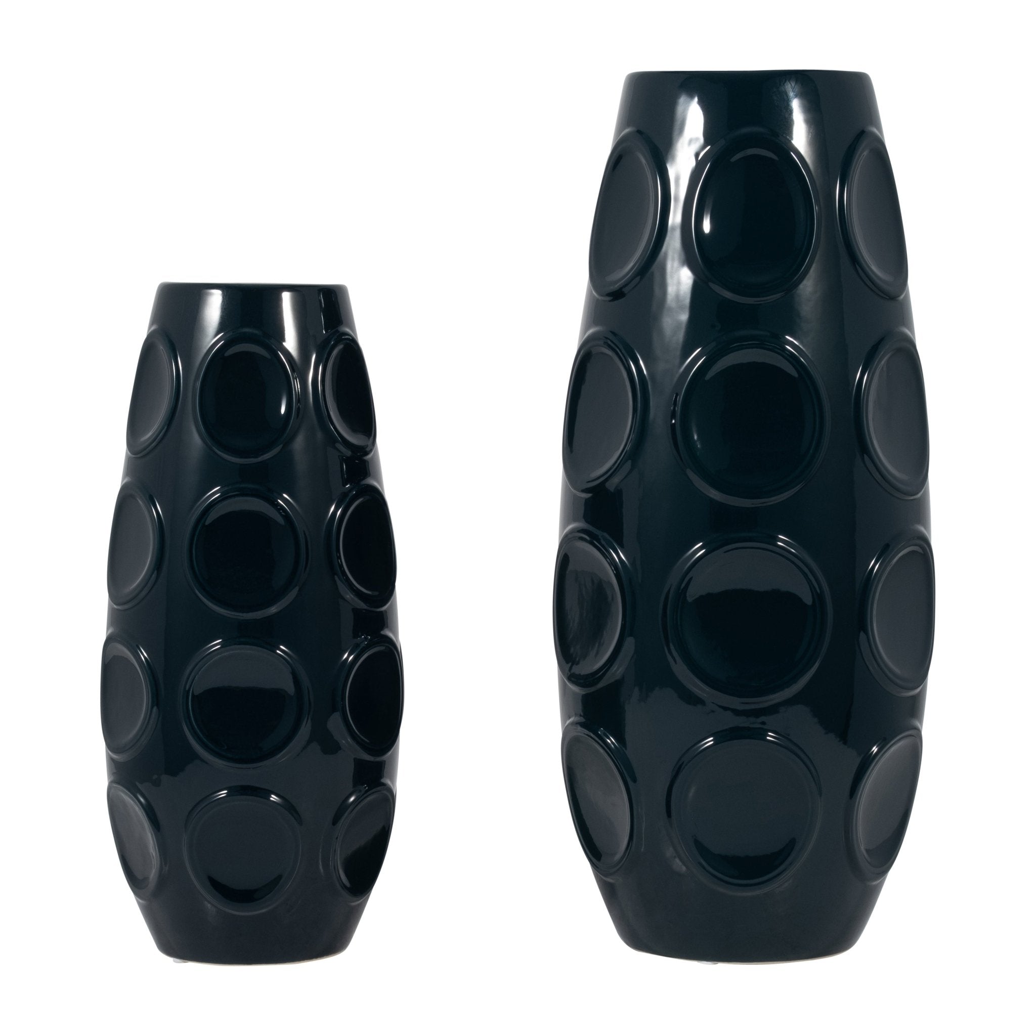 STONEWARE, 17" CIRCLE EMBOSSED VASE, NAVY Vases and Jars| Sagebrook Home