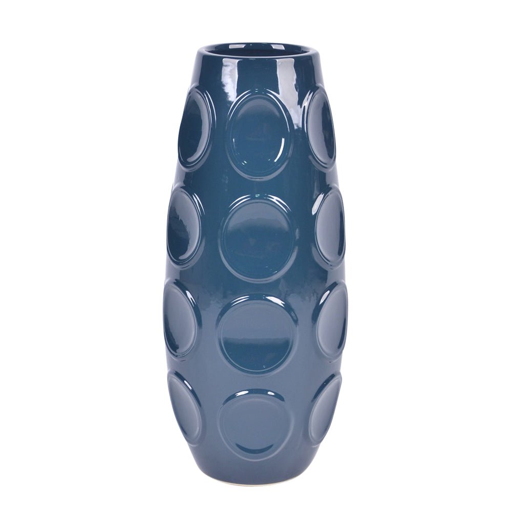 STONEWARE, 17" CIRCLE EMBOSSED VASE, NAVY Vases and Jars| Sagebrook Home
