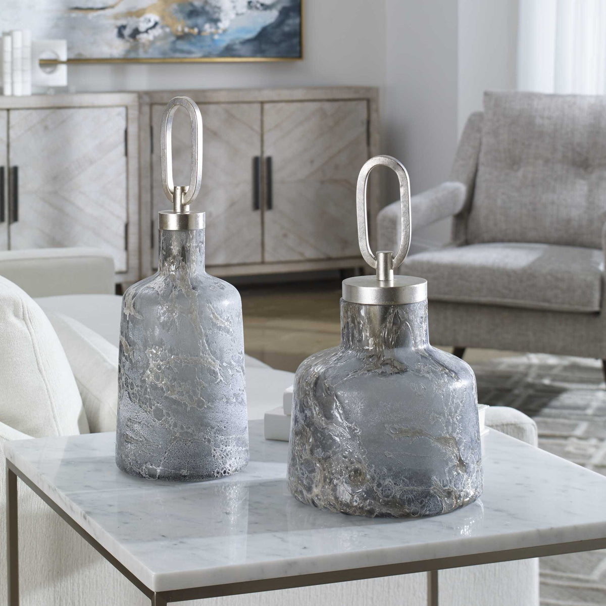 Storm Art Glass Bottles, S/2 Bottles & Containers| Uttermost