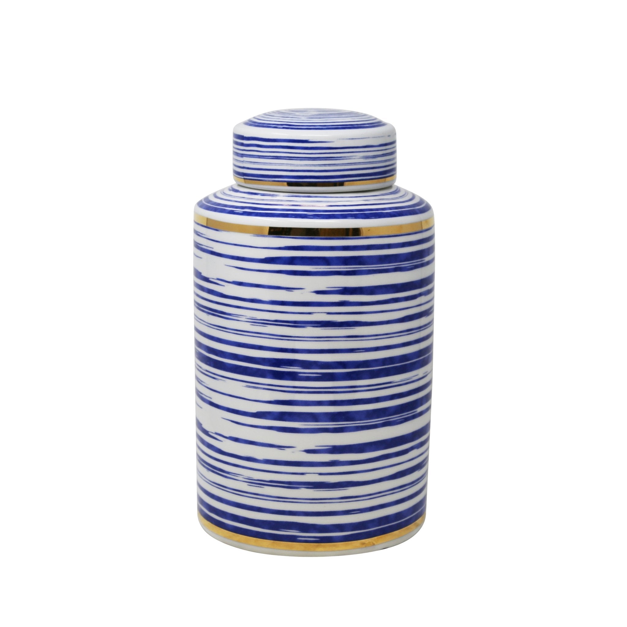 STRIPED WHITE/BLUE/GOLD JAR 12" Vases and Jars| Sagebrook Home