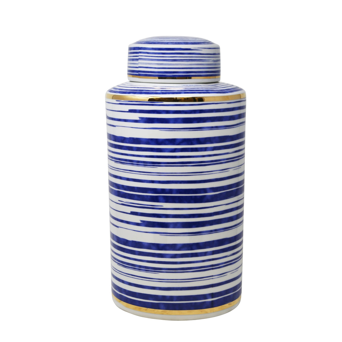 STRIPED WHITE/BLUE/GOLD JAR 16" Vases and Jars| Sagebrook Home