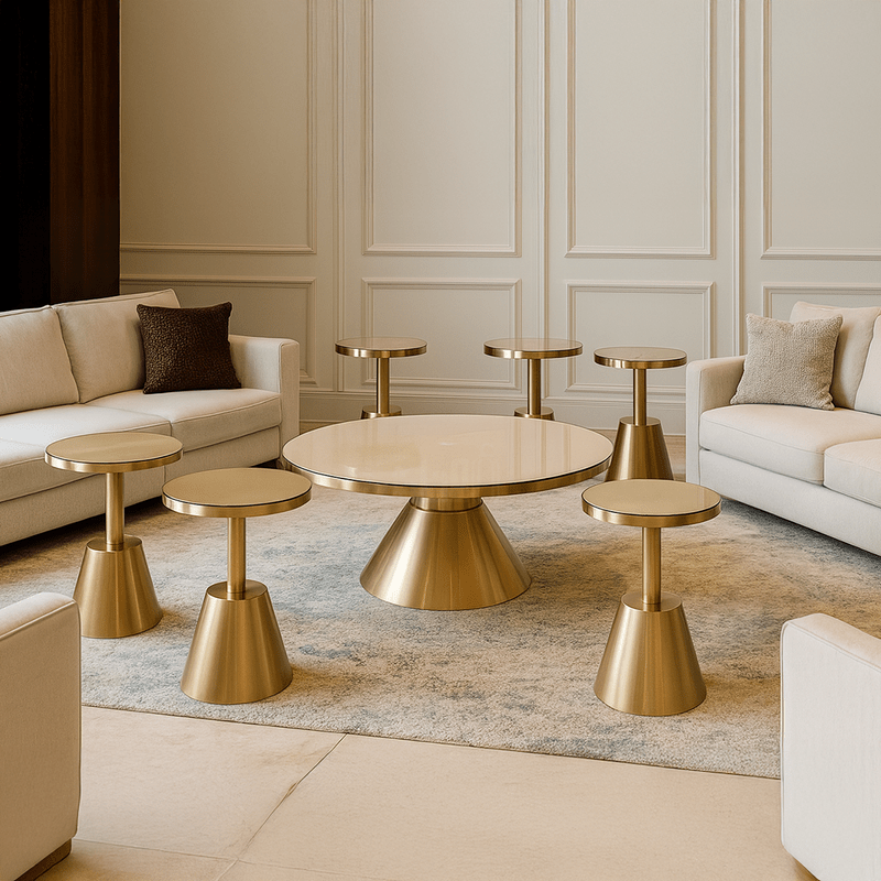 Stylish Living Room Glass Table Set with Golden Touches Table Sets| Otath