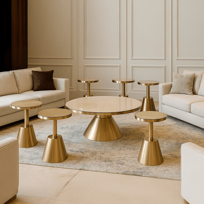 Stylish Living Room Glass Table Set with Golden Touches - Al Rugaib Furniture