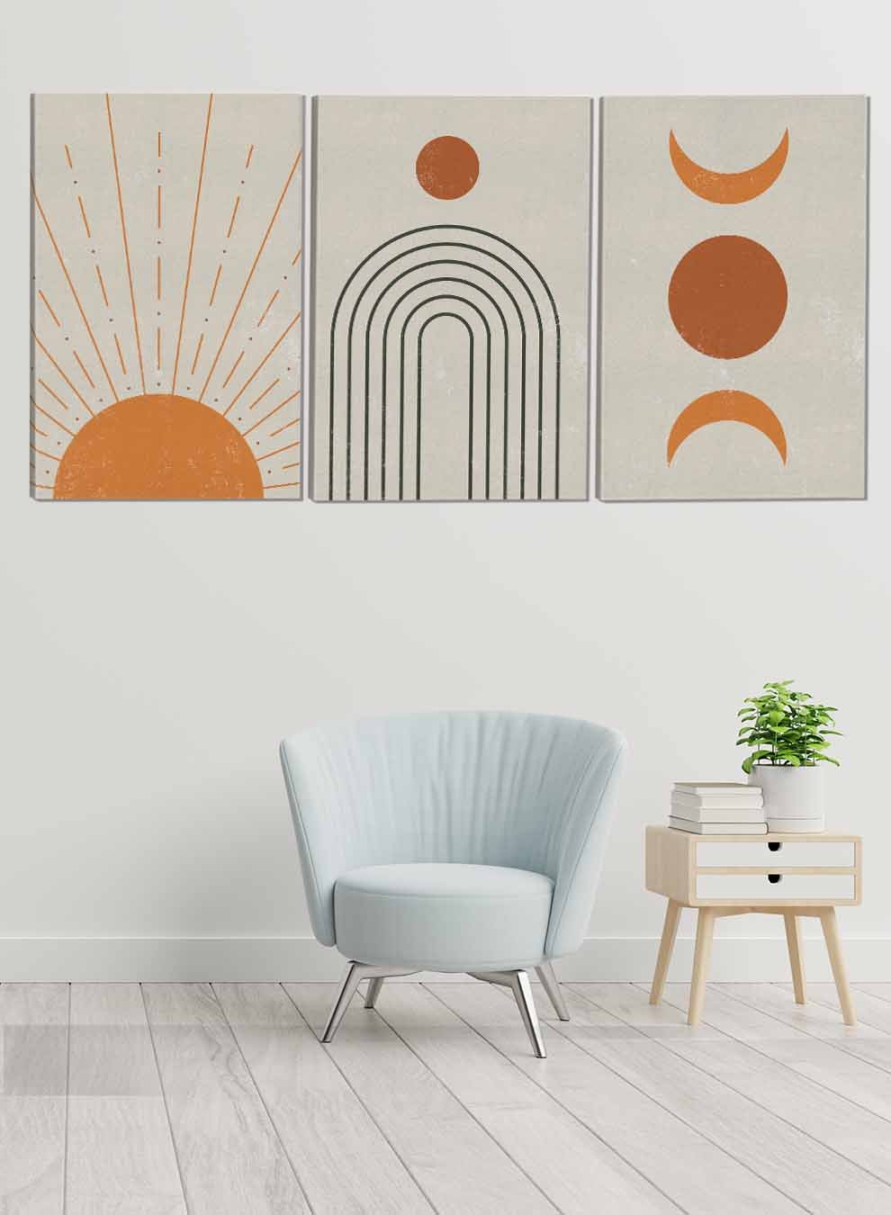 Sun Moon Crescent Moon Abstract Paintings(set of 3) Paintings & Pictures| LOWHA