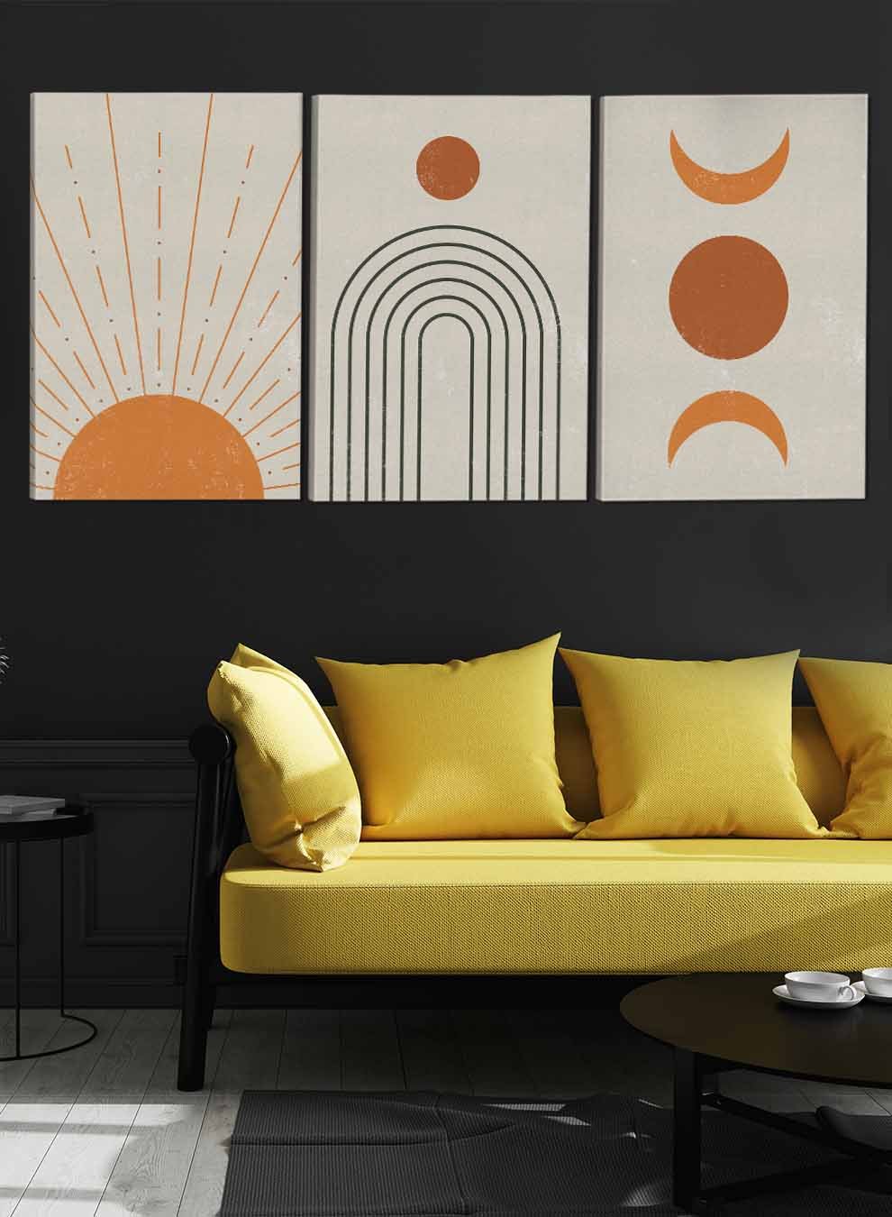 Sun Moon Crescent Moon Abstract Paintings(set of 3) Paintings & Pictures| LOWHA
