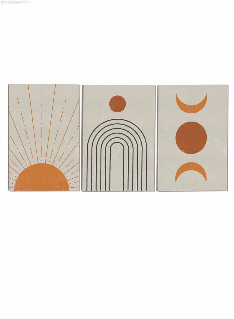 Sun Moon Crescent Moon Abstract Paintings(set of 3) Paintings & Pictures| LOWHA