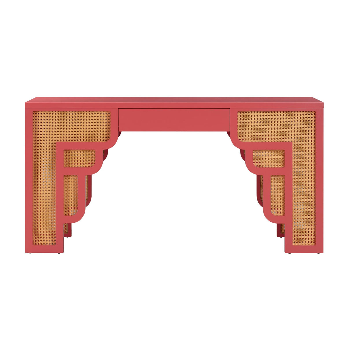 Suzie Coral Pink & Rattan Executive Desk Desk| TOV
