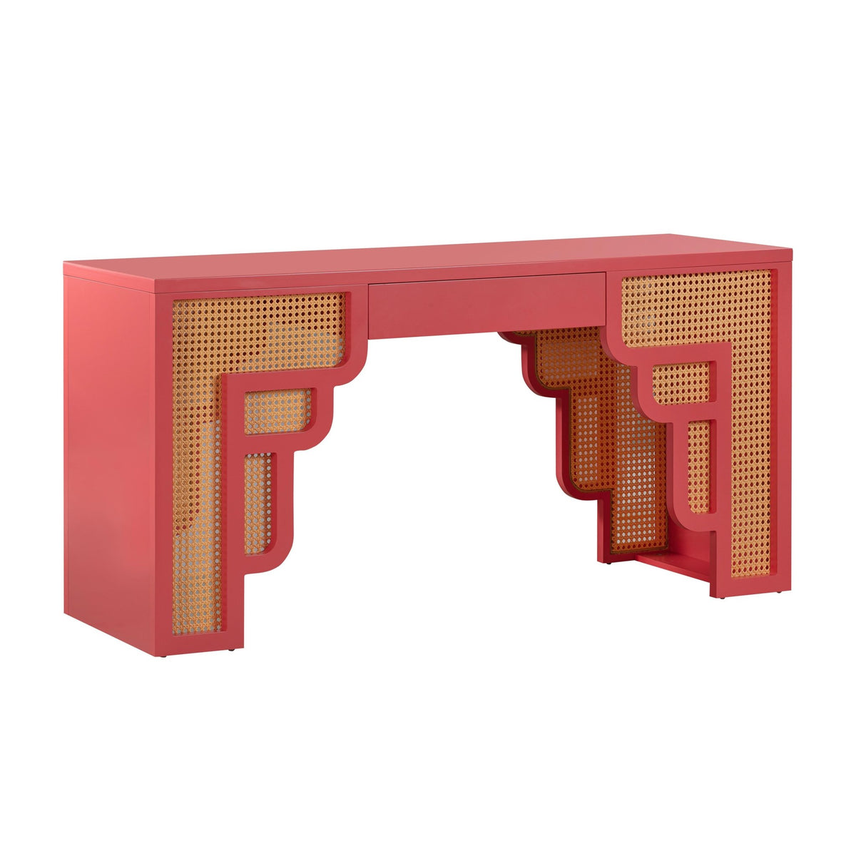 Suzie Coral Pink & Rattan Executive Desk Desk| TOV