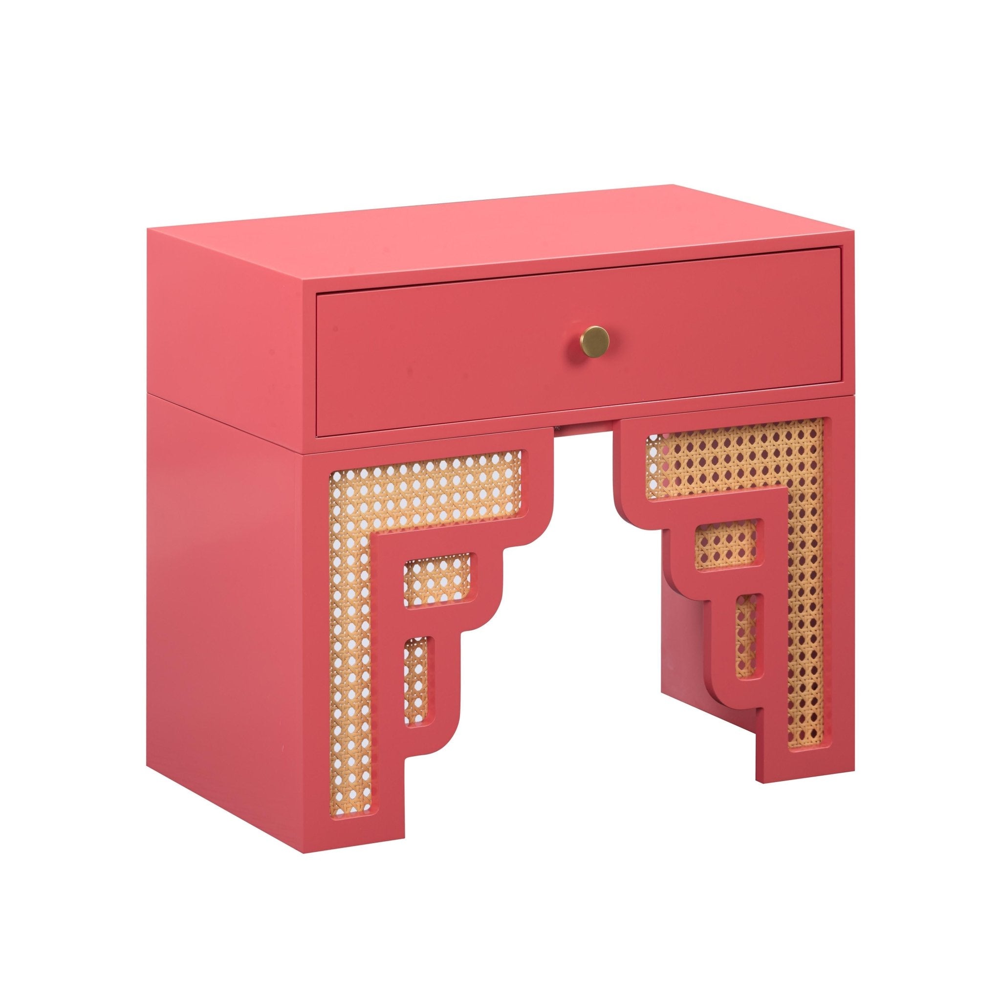 Suzie Coral Pink & Rattan Nightstand Nightstands| TOV