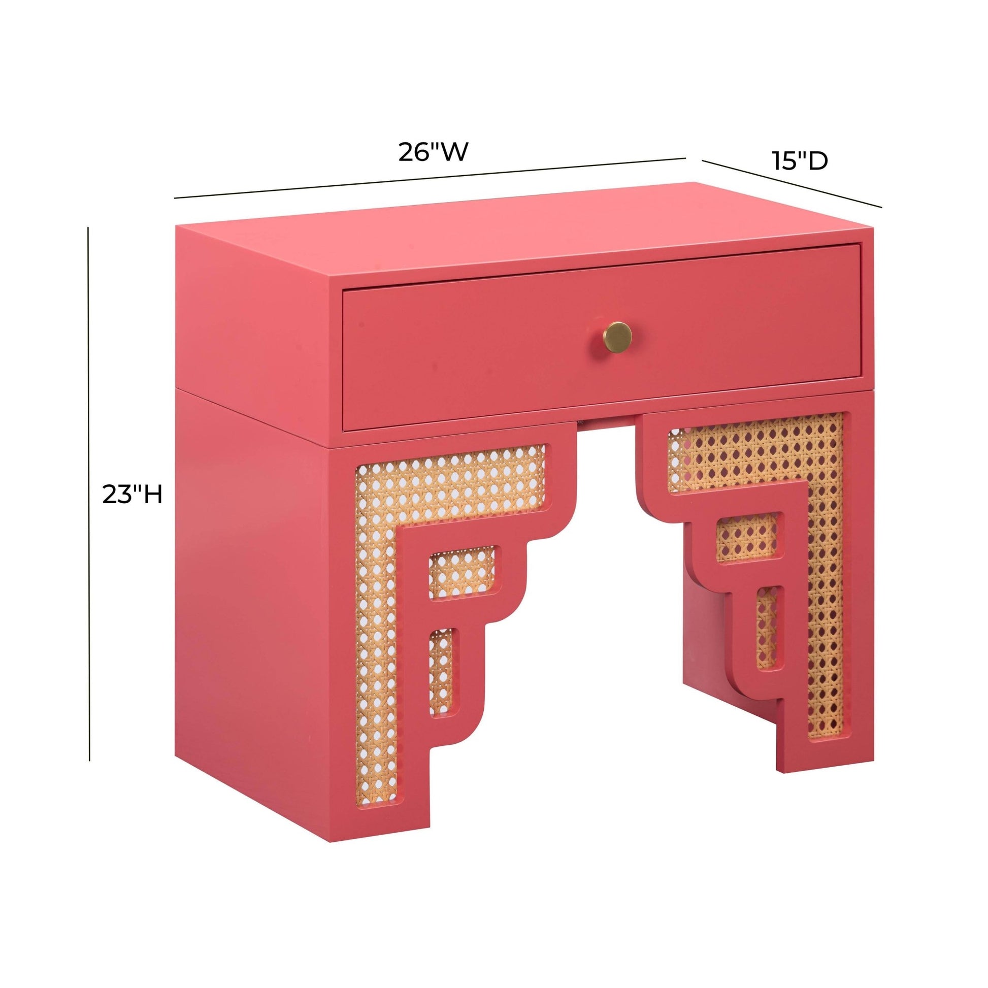 Suzie Coral Pink & Rattan Nightstand Nightstands| TOV
