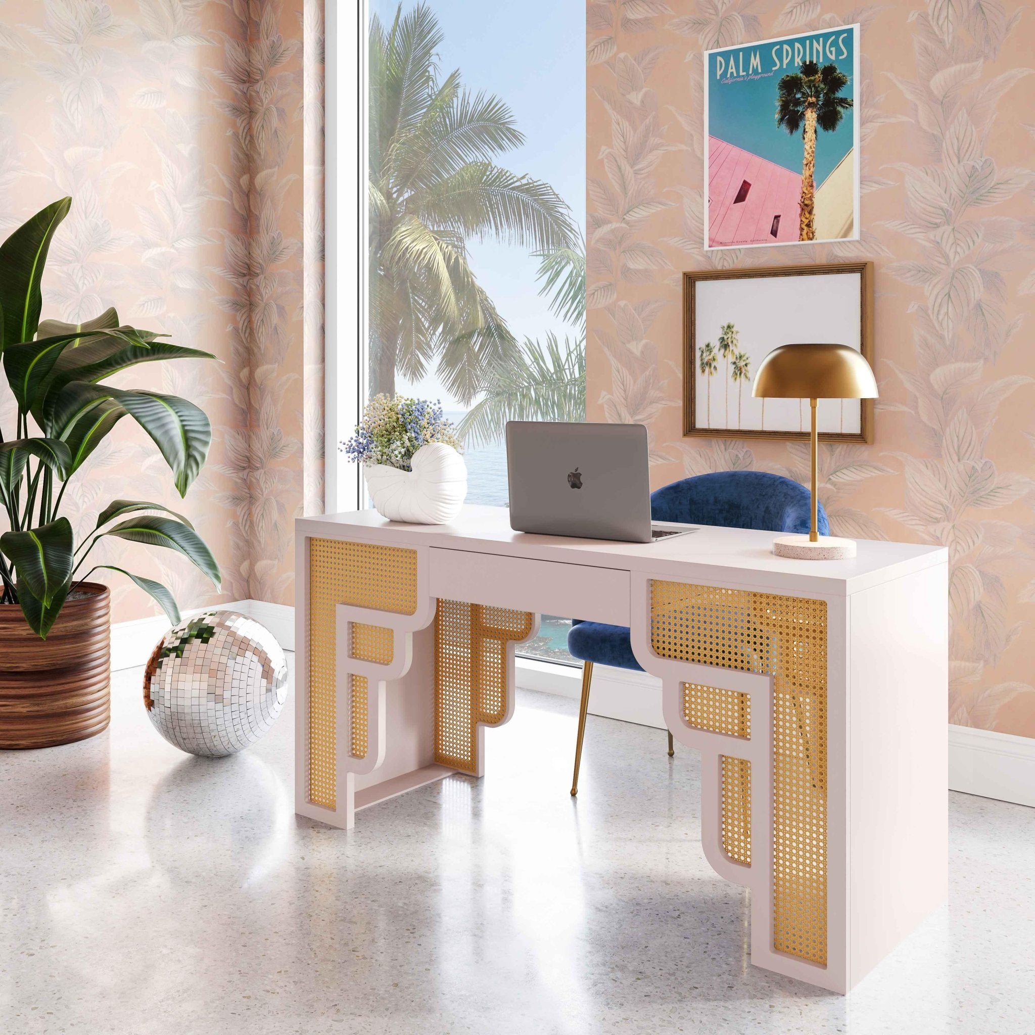 Suzie Cream & Rattan Executive Desk Desk| TOV