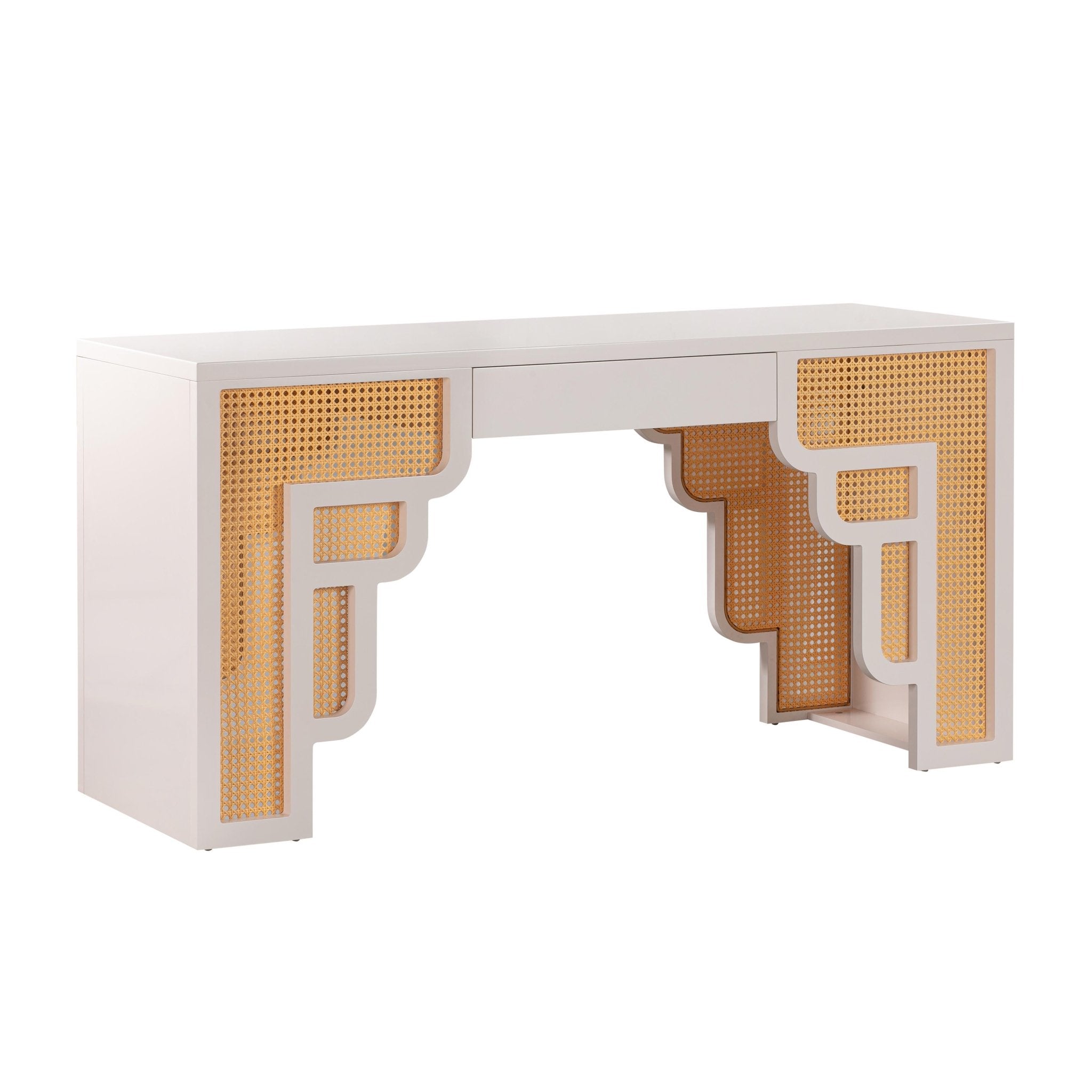 Suzie Cream & Rattan Executive Desk Desk| TOV