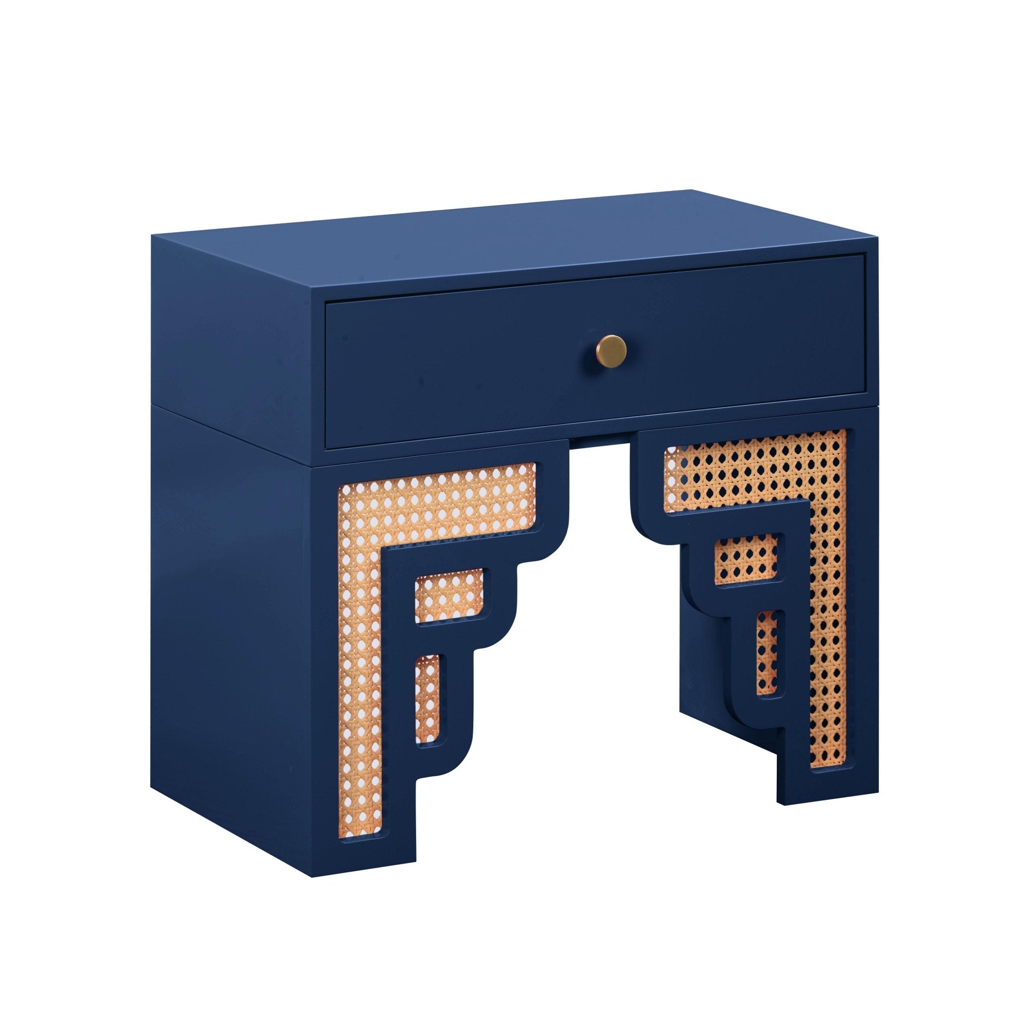Suzie Navy & Rattan Nightstand Nightstands| TOV