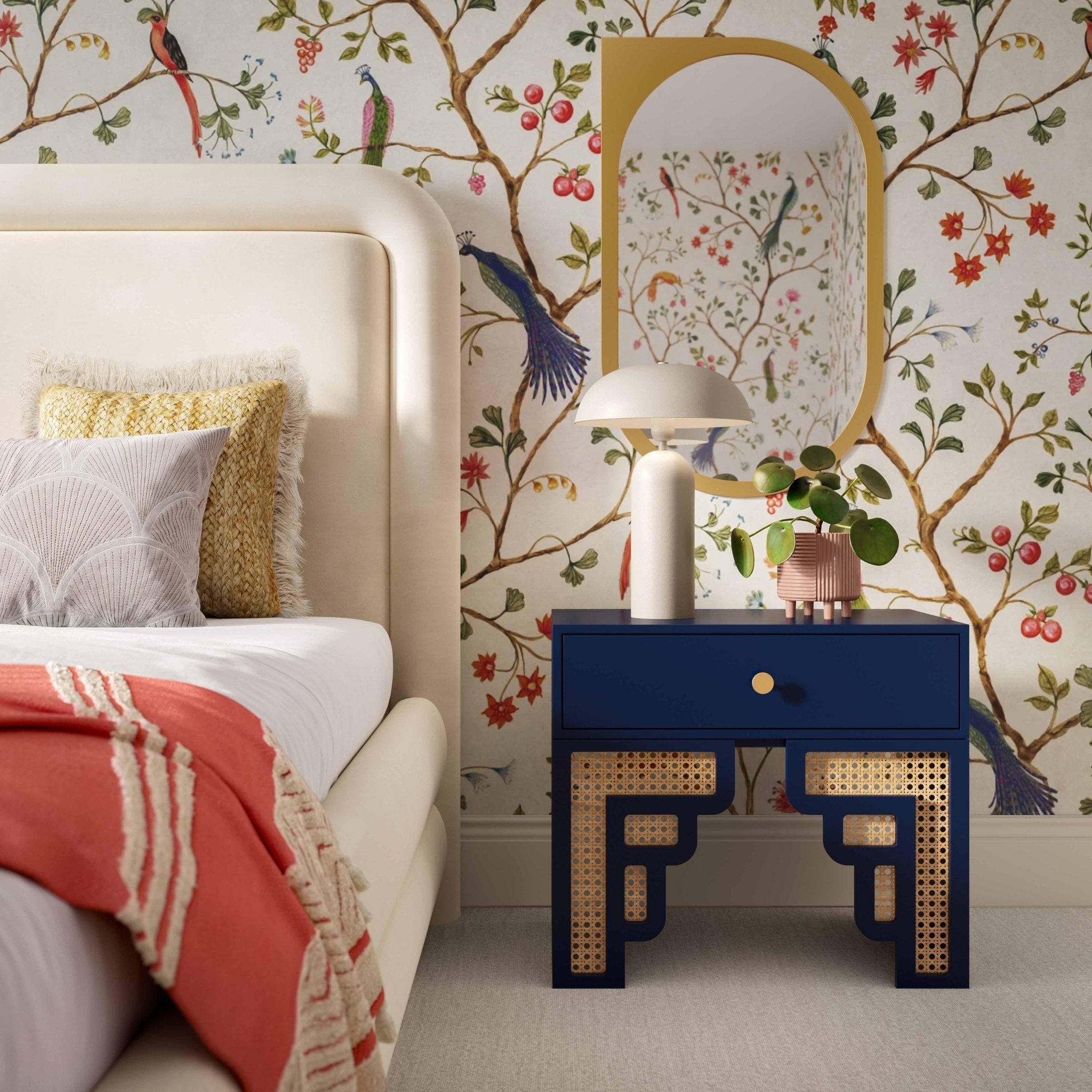 Suzie Navy & Rattan Nightstand Nightstands| TOV