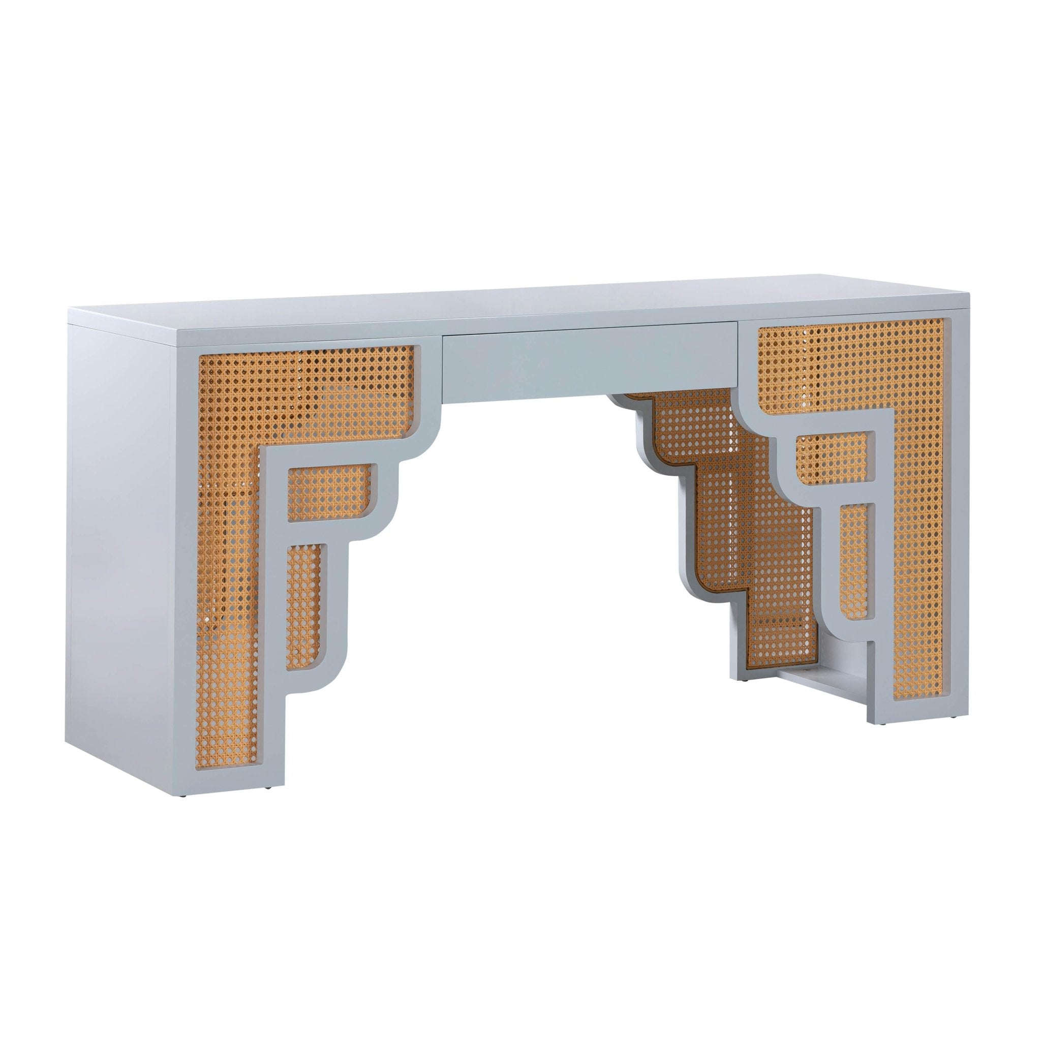 Suzie Pastel Blue & Rattan Executive Desk Desk| TOV