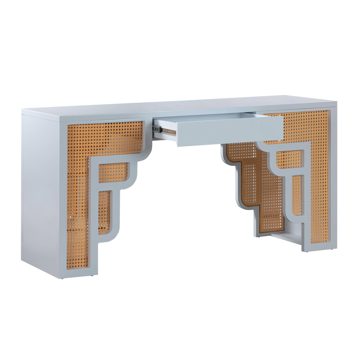 Suzie Pastel Blue & Rattan Executive Desk Desk| TOV