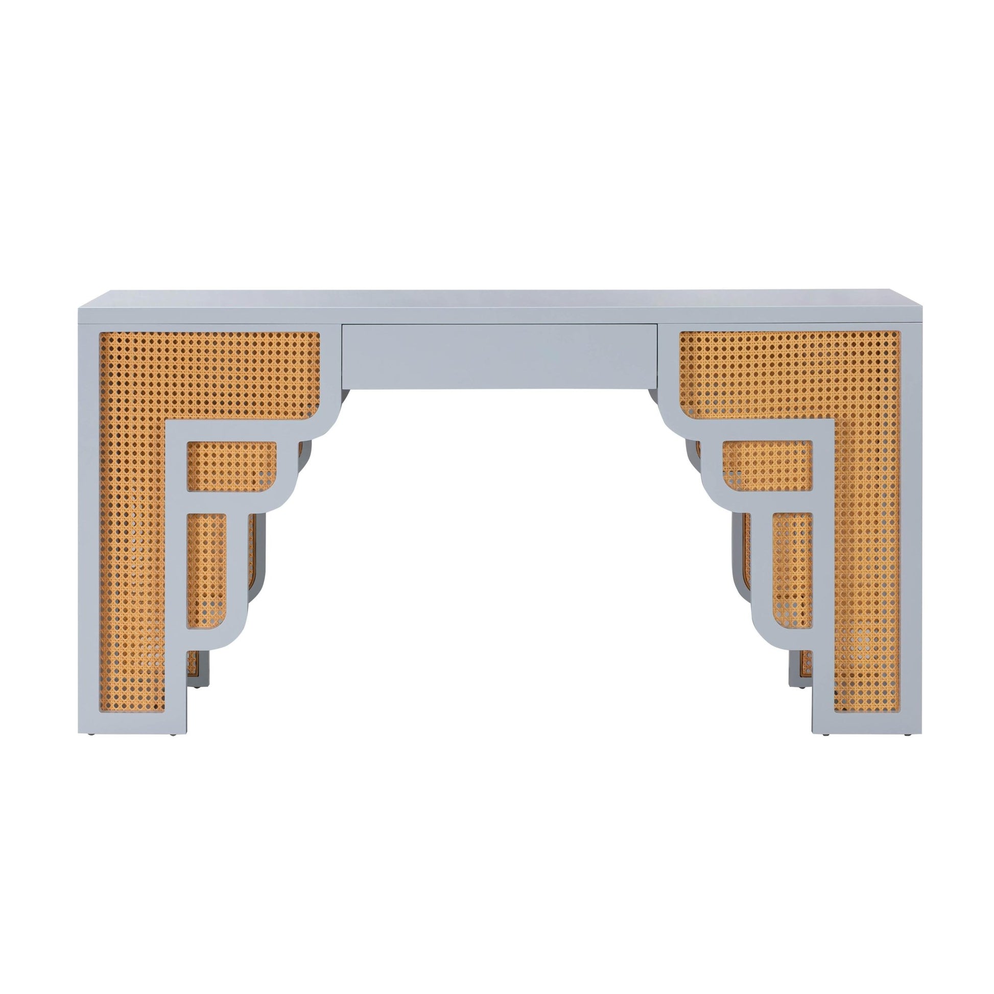 Suzie Pastel Blue & Rattan Executive Desk Desk| TOV