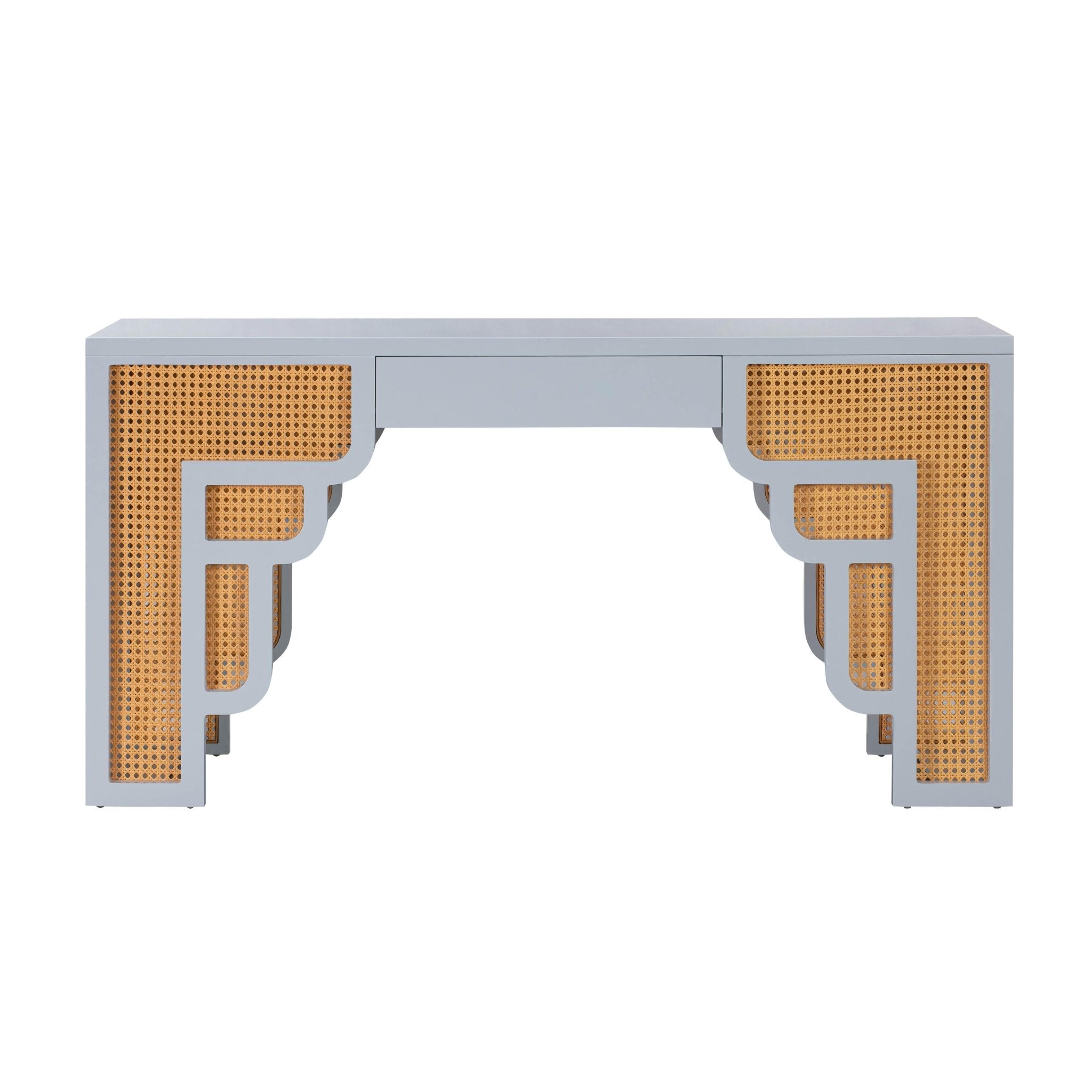 Suzie Pastel Blue & Rattan Executive Desk Desk| TOV