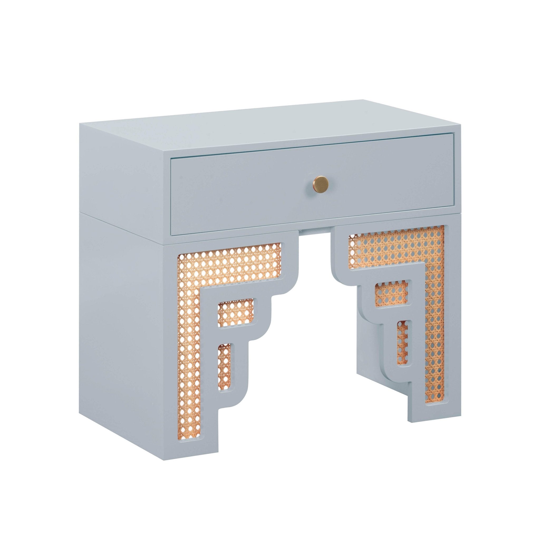 Suzie Pastel Blue & Rattan Nightstand Nightstands| TOV