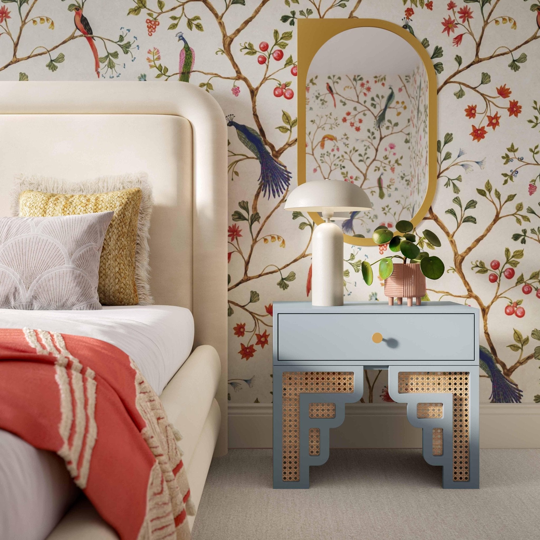 Suzie Pastel Blue & Rattan Nightstand Nightstands| TOV
